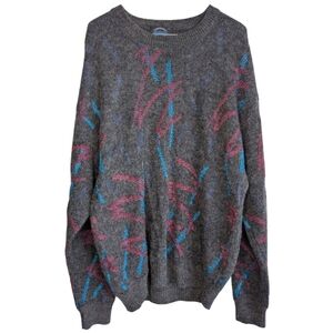 Vintage Jantzen Men's Large Oversized‎ Gray Pink Blue Knit Sweater
